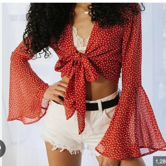 Urban Outfitters Red Polk dot crop top size small - Picture 1 of 5